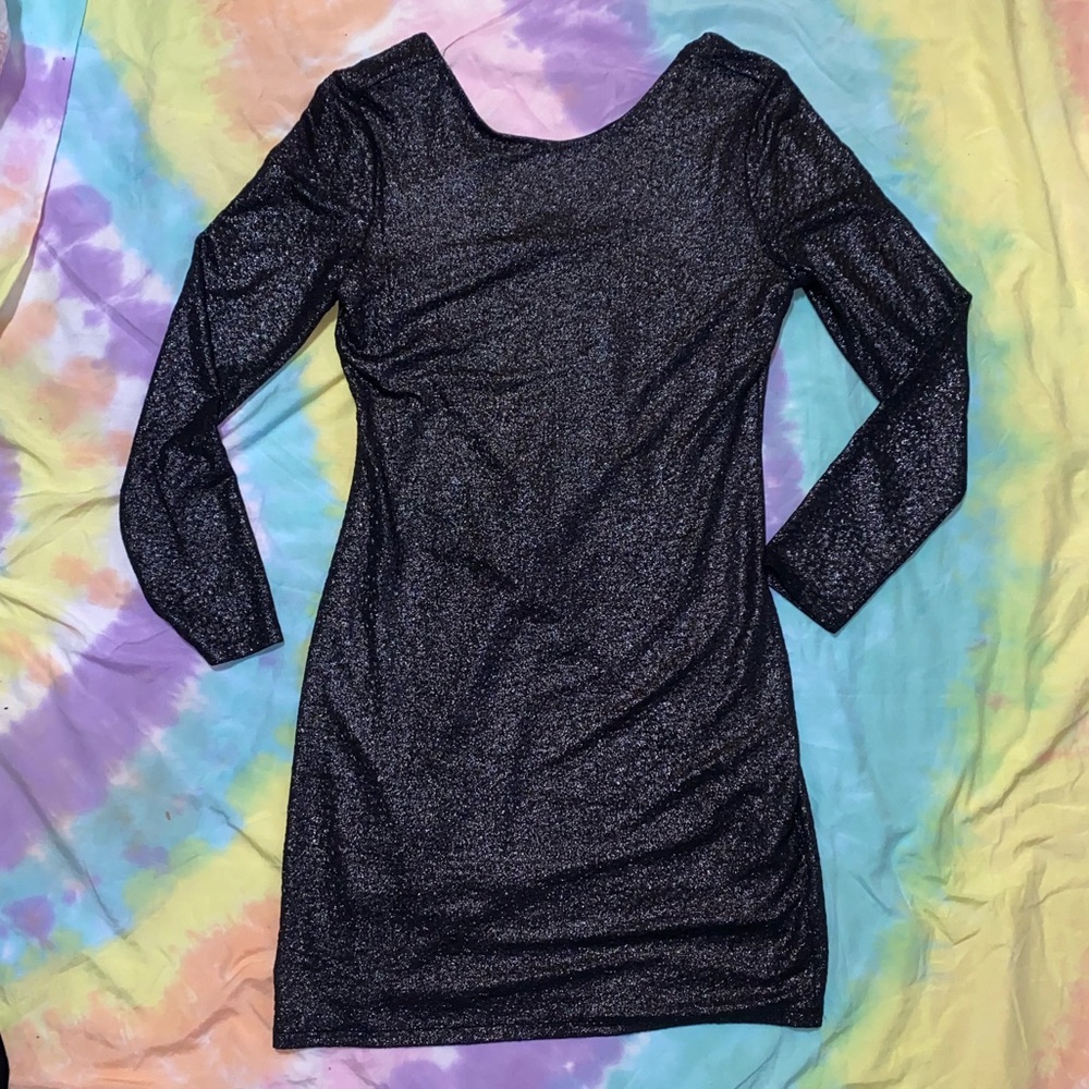 Jennifer Lopez Shimmering Black Long Sleeve bodycon Dress